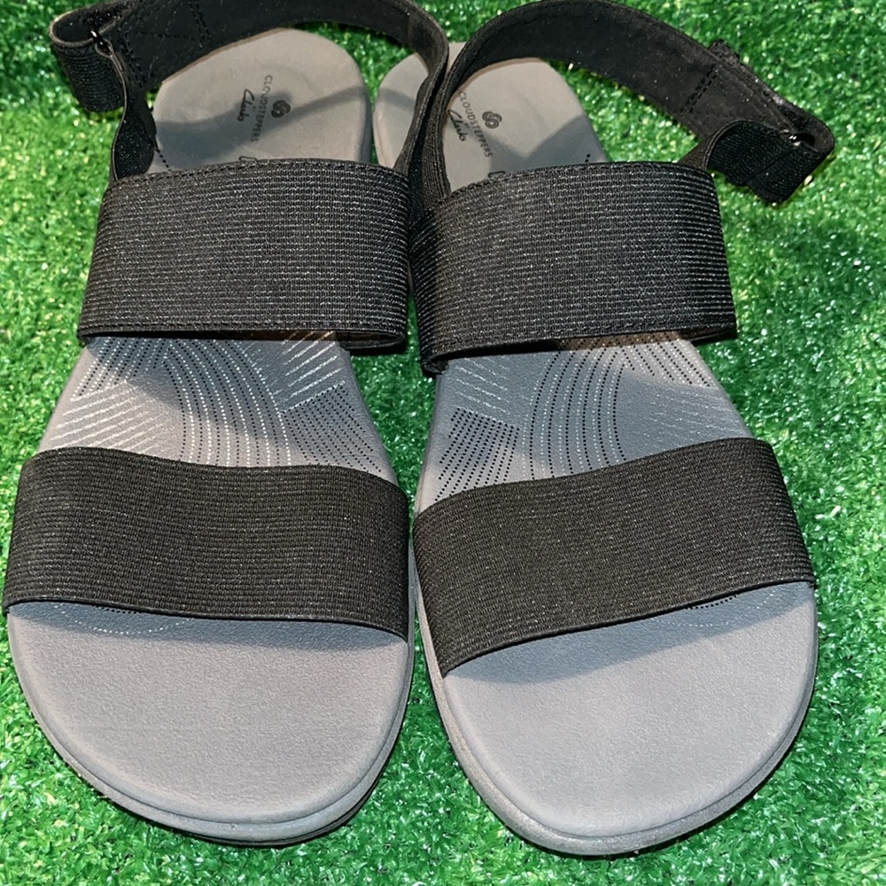 CLARKS ARLA JACORY Women's 10 Sandals Stretch Straps Black Cloud Steppers - Picture 2 of 4